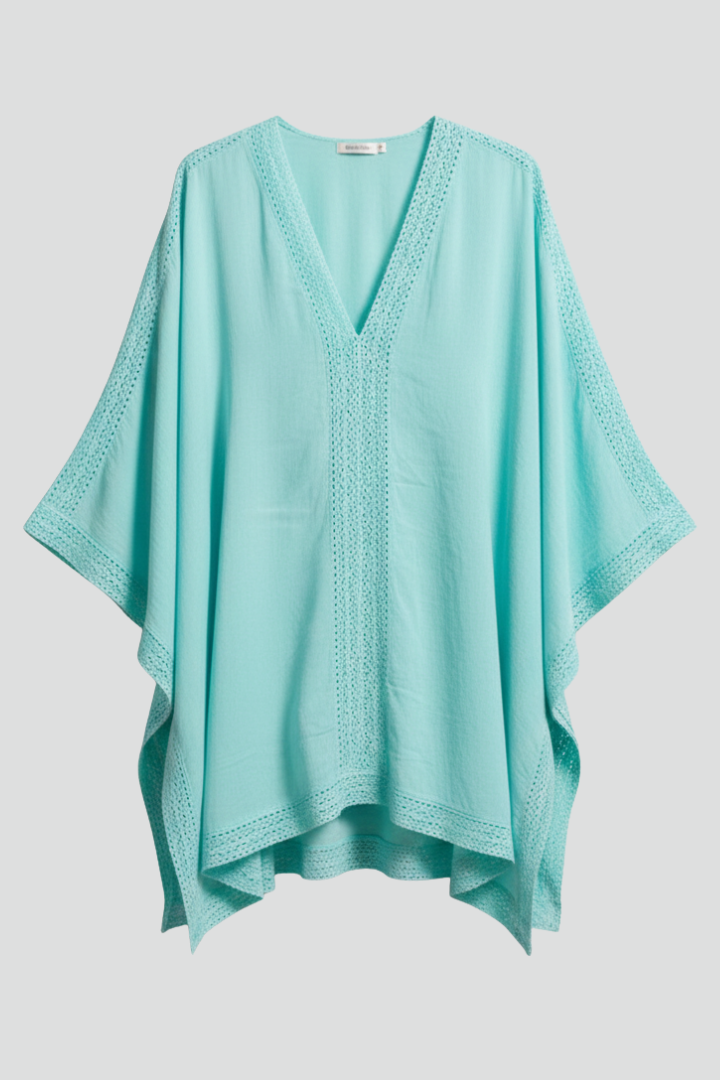 Women’s V-Neck Tunic with Wide Sleeves and Textured Surface