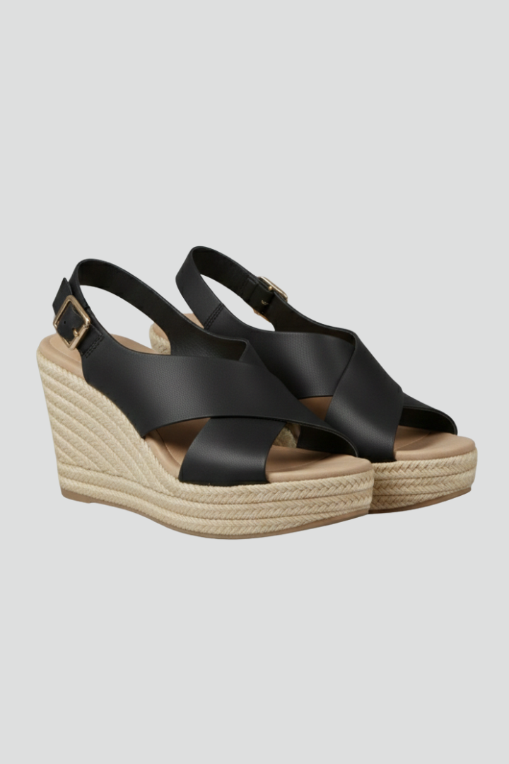 Women’s Wedge Sandals with Crossover Straps and a Slingback Buckle