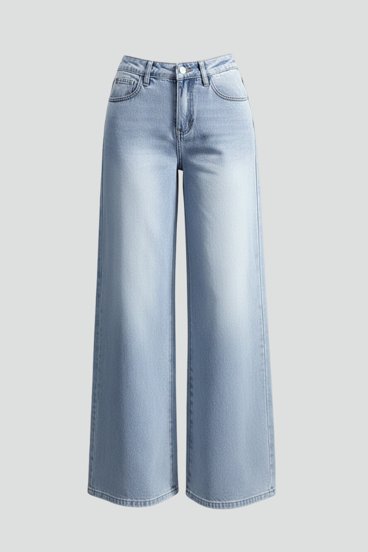 Women’s Wide-Leg Jeans with Button Closure and Long Hem
