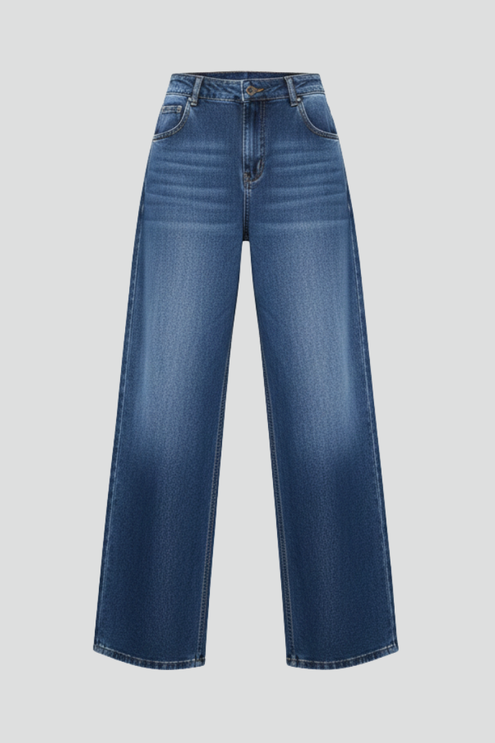 Women’s Wide-Leg Jeans with Button Fastening and Front Pockets