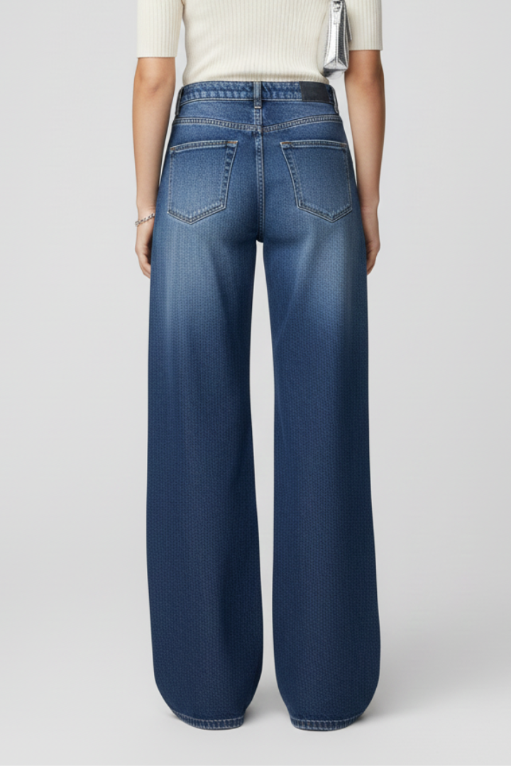 Women’s Wide-Leg Jeans with Button Fastening and Front Pockets