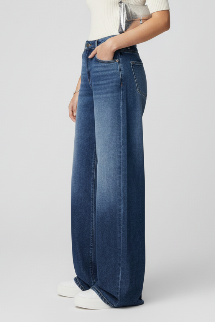 Women’s Wide-Leg Jeans with Button Fastening and Front Pockets