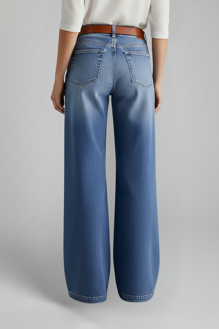 Women’s Wide-Leg Jeans with Button Fastening and Long Hem
