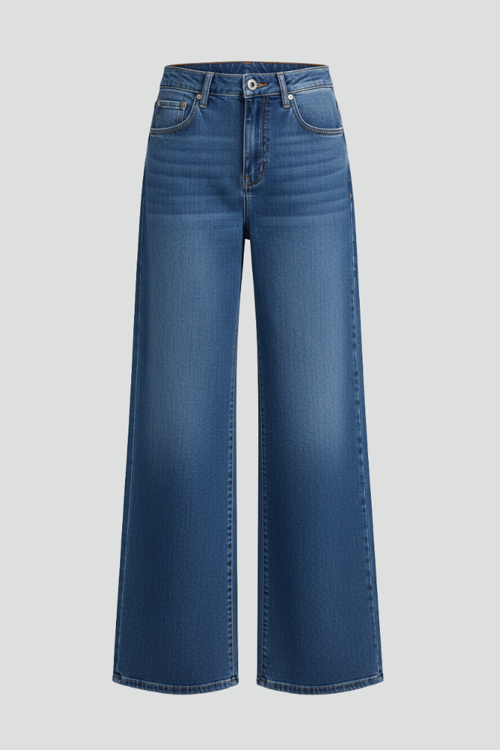 Women’s Wide-Leg Jeans with Front Fastening and Pockets