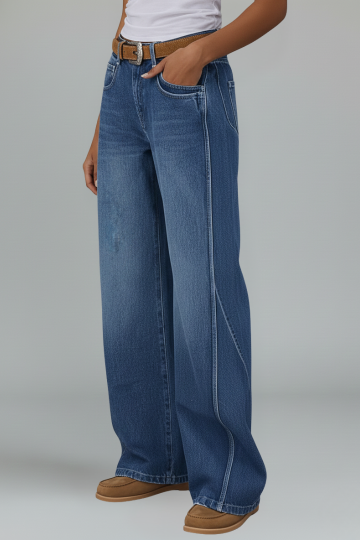 Women’s Wide-Leg Jeans with Front Fastening and Pockets