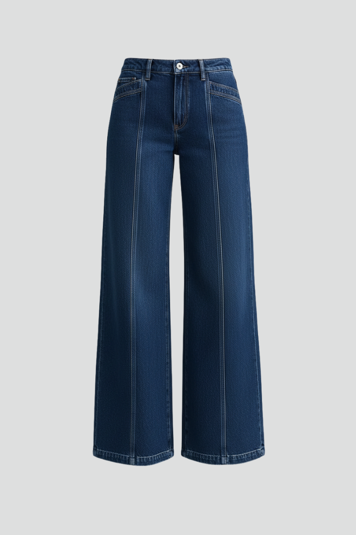 Women’s Wide-Leg Jeans with High Waist and Seam Detailing