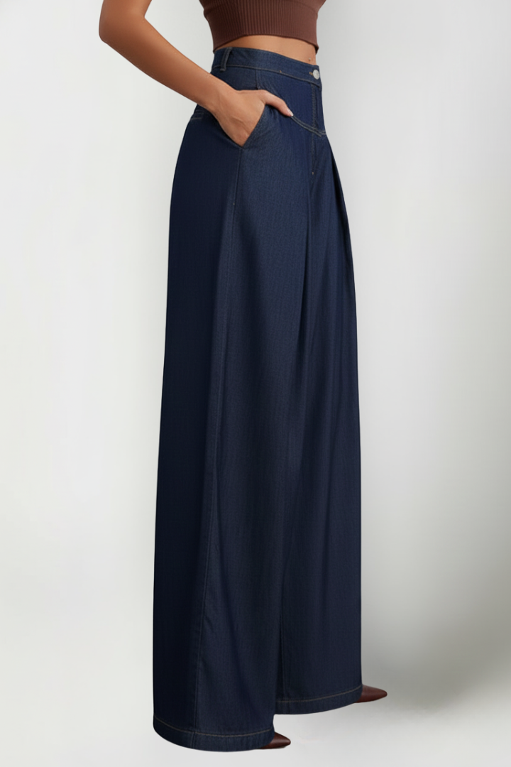 Women’s Wide-Leg Jeans with Mid Waist and Front Closure