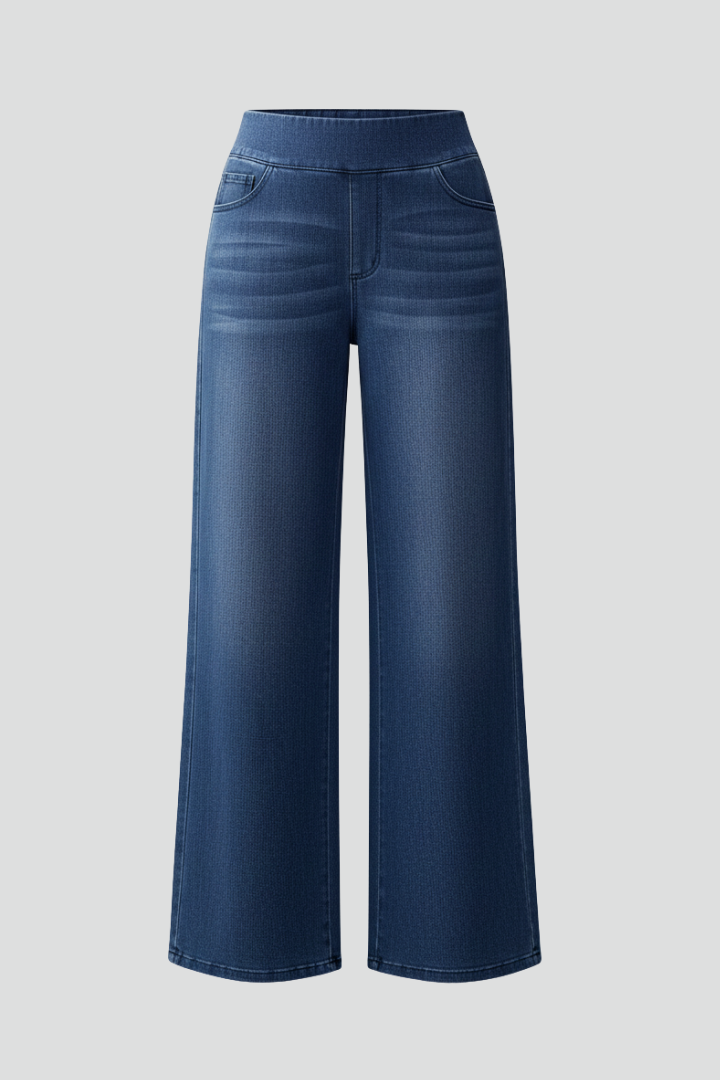Women’s Wide-Leg Pants with Stretch Material and Side Pockets