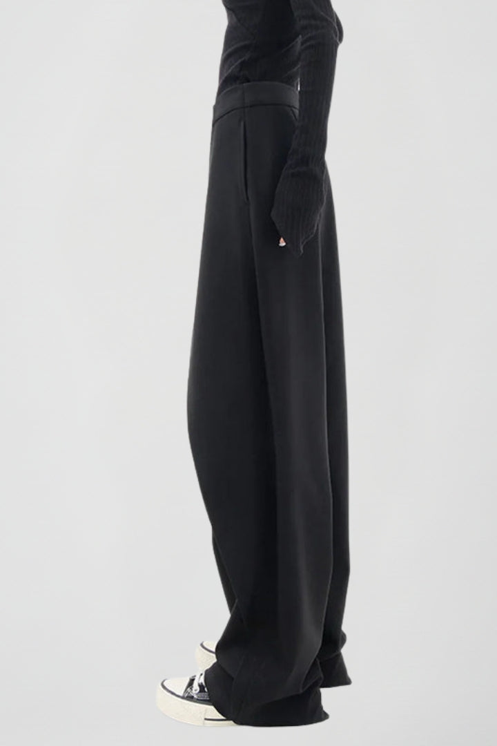 Women’s Wide-Leg Trousers with Asymmetric Front and High Waist