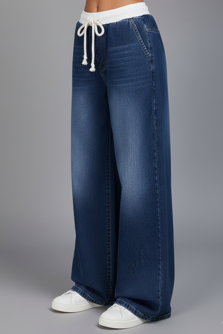 Women’s Wide-Leg Trousers with Drawstring Waist and Long Hem
