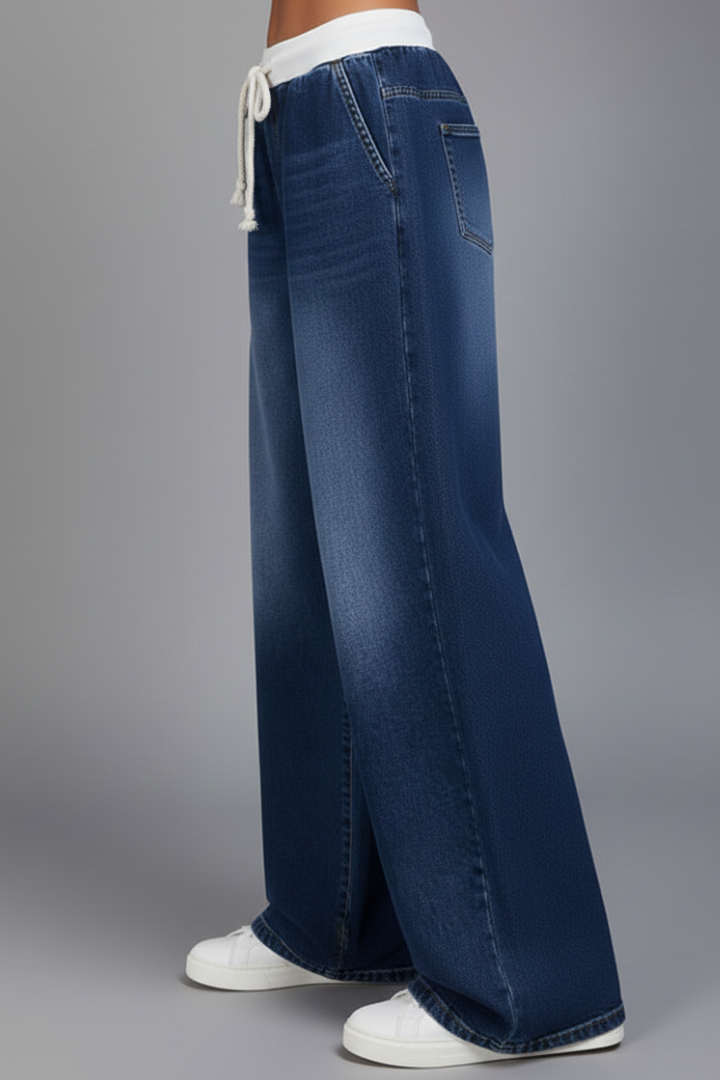 Women’s Wide-Leg Trousers with Drawstring Waist and Long Hem