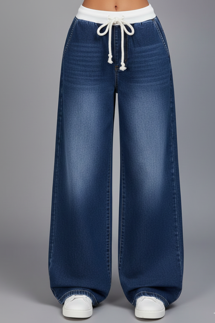 Women’s Wide-Leg Trousers with Drawstring Waist and Long Hem