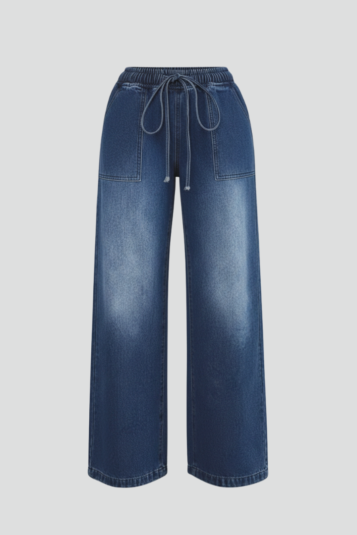 Women’s Wide-Leg Trousers with Drawstring Waist and Patch Pockets