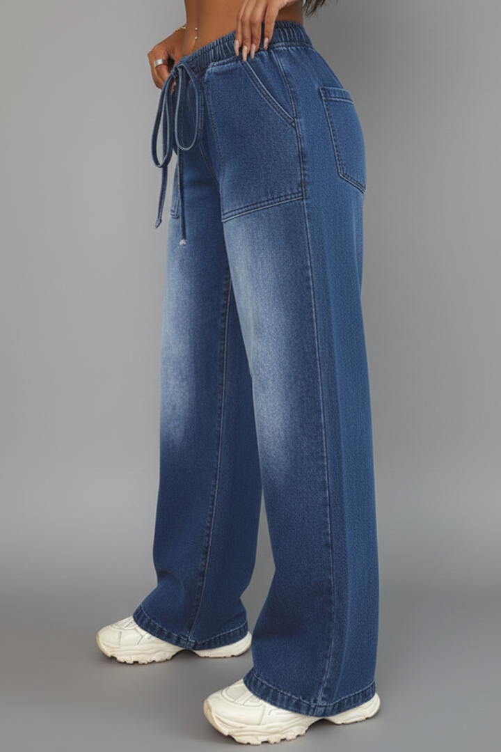 Women’s Wide-Leg Trousers with Drawstring Waist and Patch Pockets