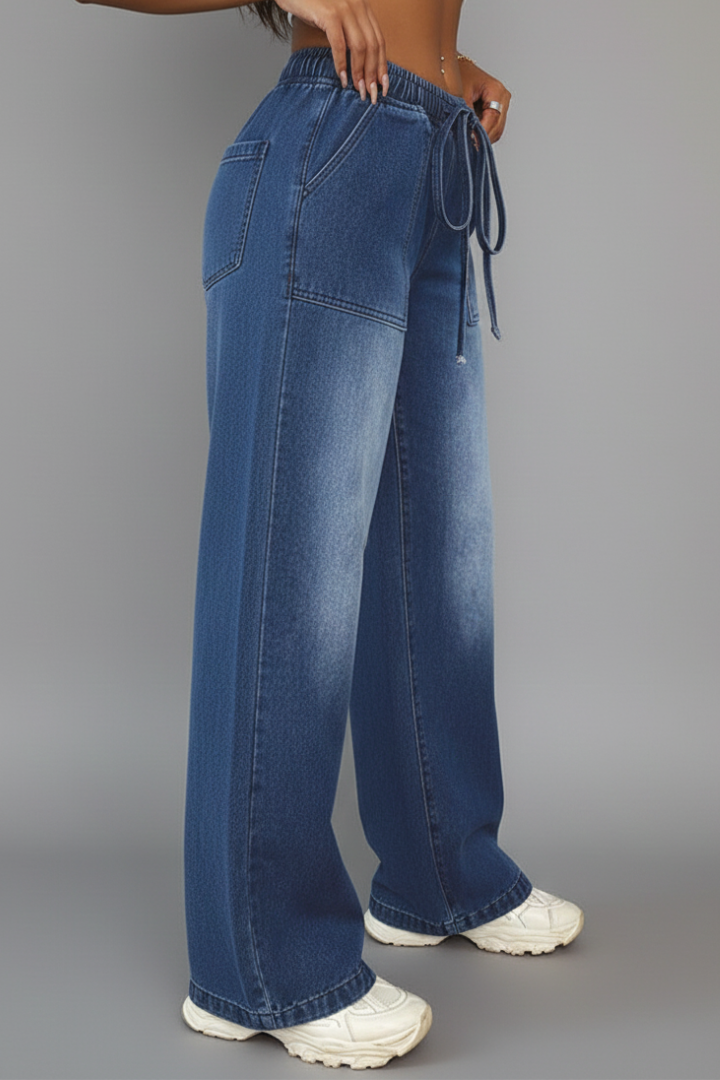 Women’s Wide-Leg Trousers with Drawstring Waist and Patch Pockets