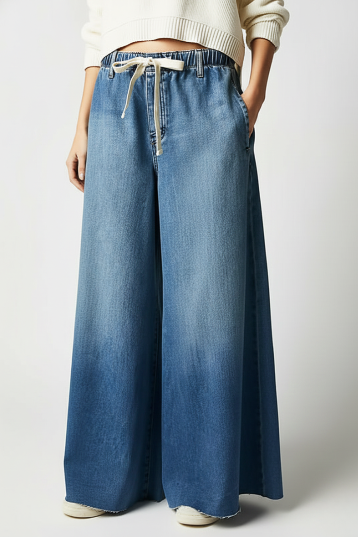 Women’s Wide-Leg Trousers with Drawstring Waist and Pockets
