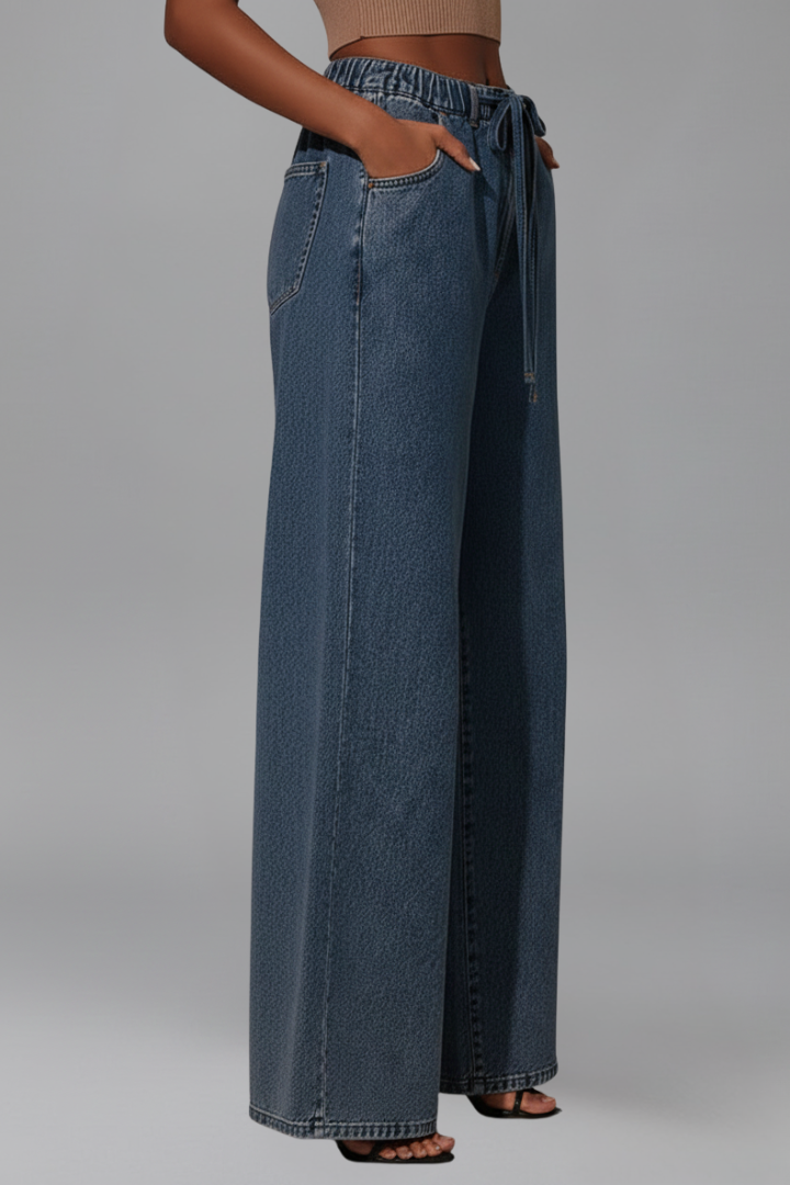 Women’s Wide-Leg Trousers with Drawstring Waist and Pockets