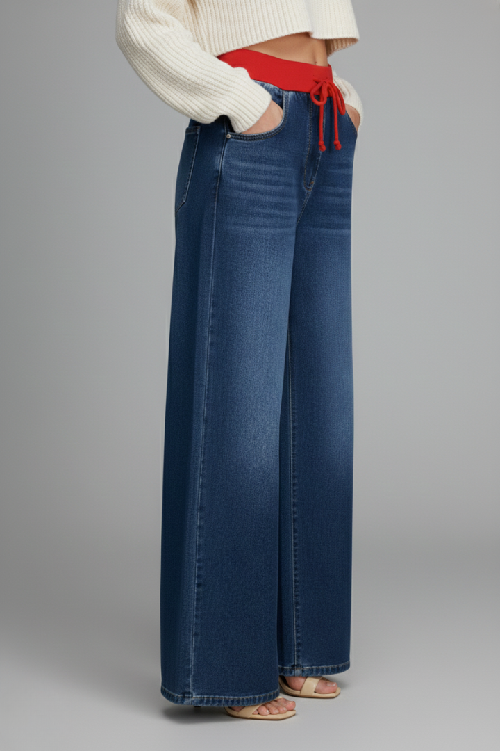 Women’s Wide-Leg Trousers with Drawstring Waist and Woven Surface