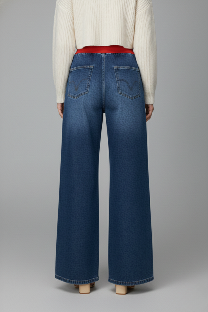 Women’s Wide-Leg Trousers with Drawstring Waist and Woven Surface