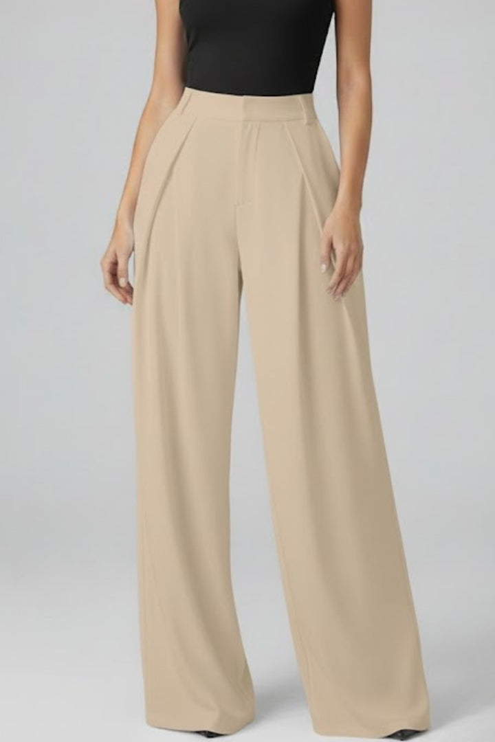 Women’s Wide Leg Trousers with Pleated Waist and High Rise
