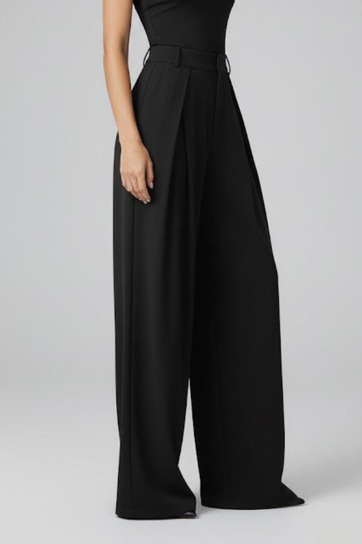 Women’s Wide Leg Trousers with Pleated Waist and High Rise