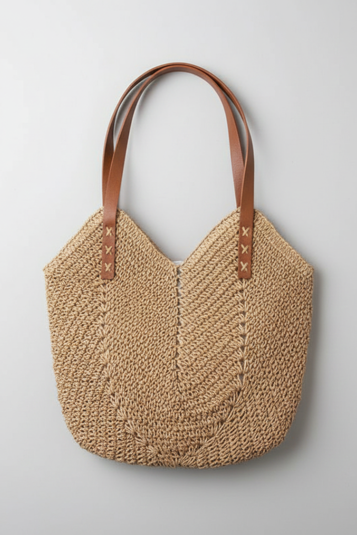 Women’s Tote Bag with Long Handles and Textured Surface