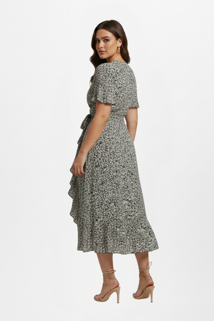 Women’s Wrap Dress with V-Neckline and Short Sleeves