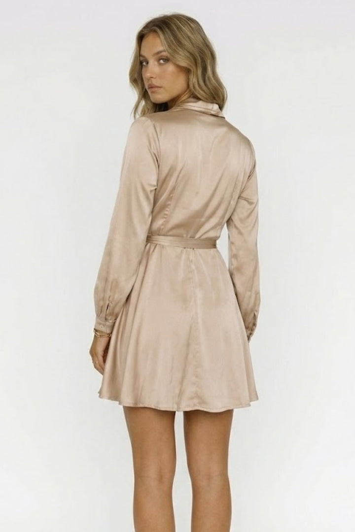 Women’s Wrap Mini Dress with V Neck and Waist Tie