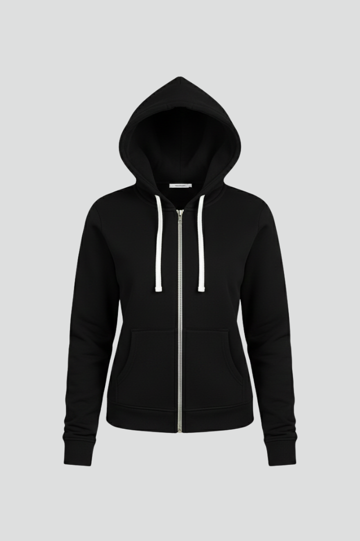 Women’s Zip Hoodie with Drawstring Hood and Front Pockets
