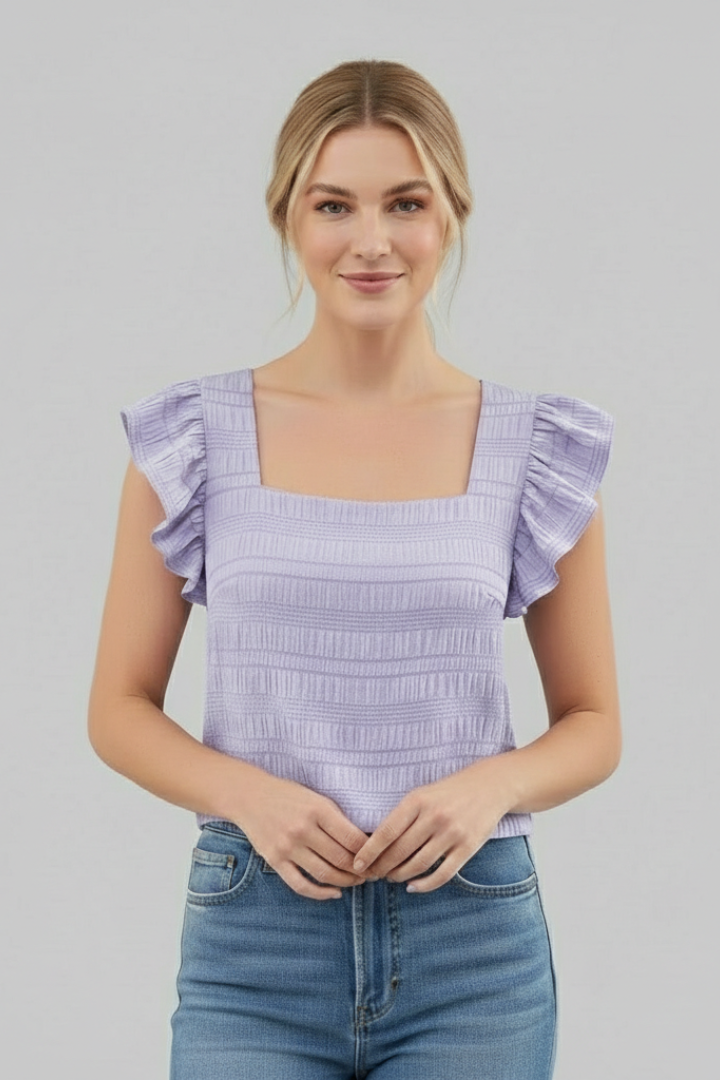 Women’s blouse with square neckline and flutter sleeves