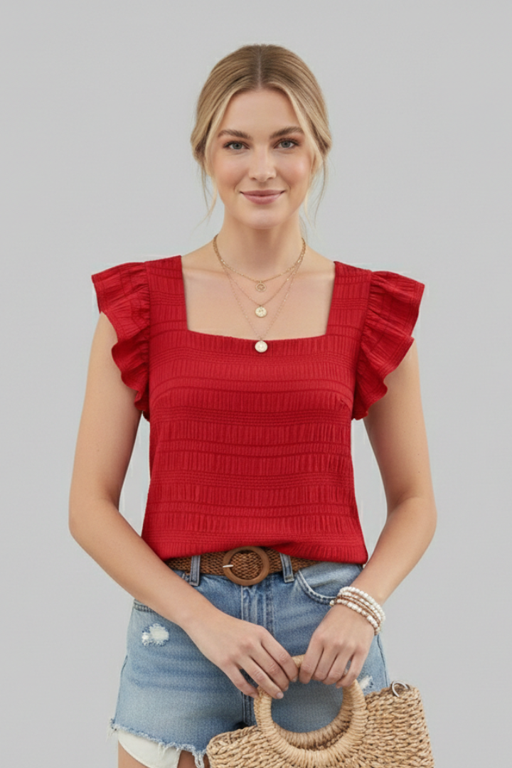 Women’s blouse with square neckline and flutter sleeves
