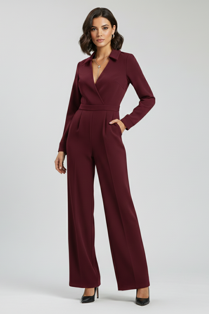 Women’s jumpsuit with shirt collar and wide-leg outline