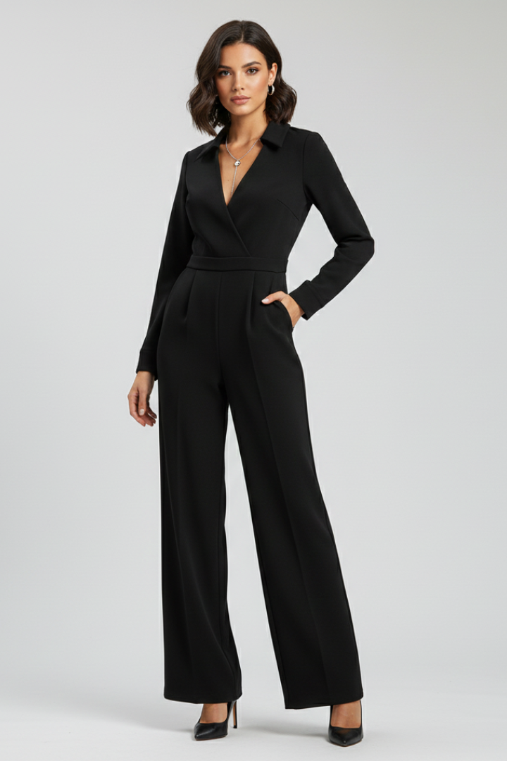 Women’s jumpsuit with shirt collar and wide-leg outline