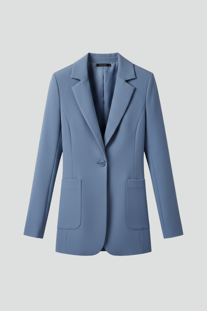 Women’s long blazer with notched lapel and patch pockets