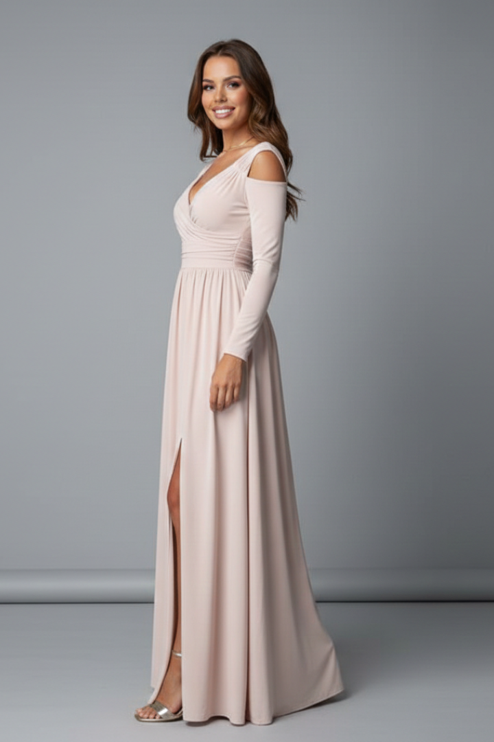 Women’s long dress with V-neck and side slit