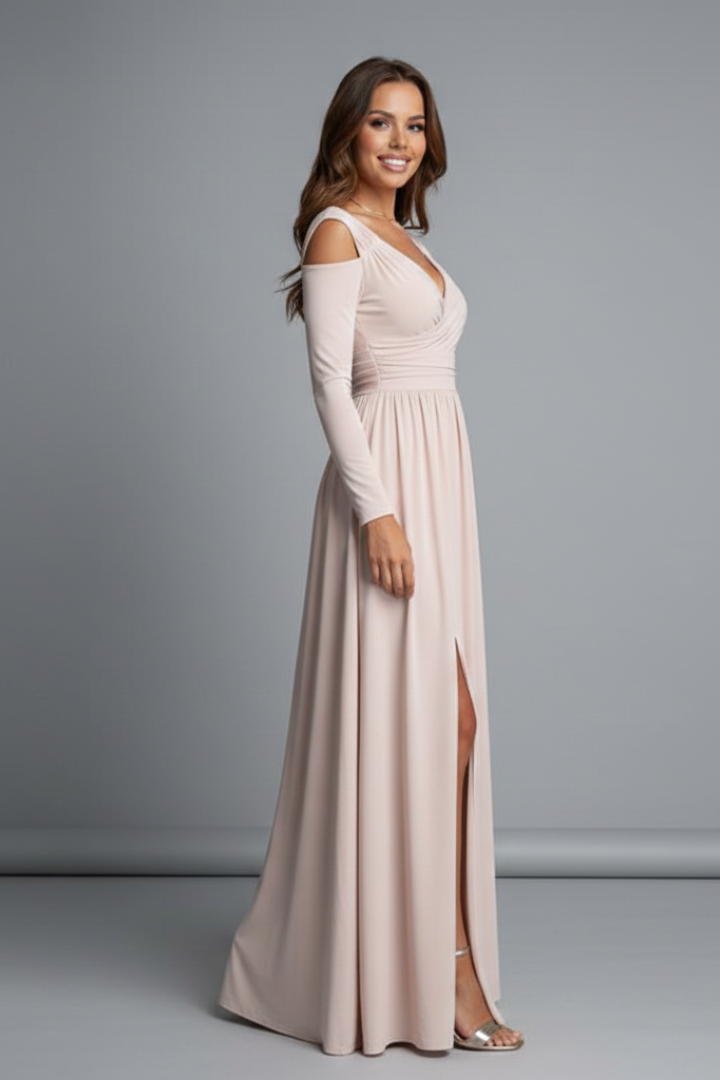 Women’s long dress with V-neck and side slit