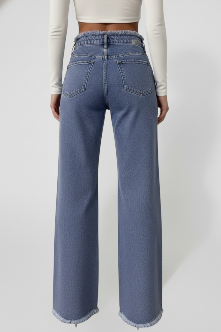 Women’s Wide-Leg Trousers with Raw Hem and Woven Surface