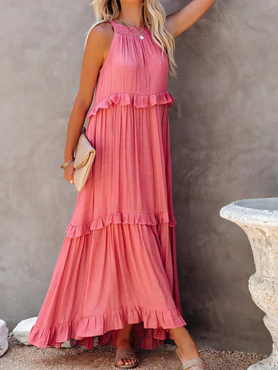 Charlize™ - Sunshine Breeze Halter Ruffle Maxi Dress met Zakken