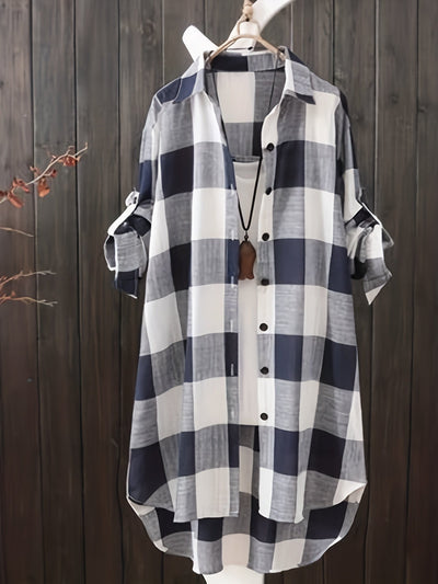 Oprah™ - Linen-cotton checked shirt