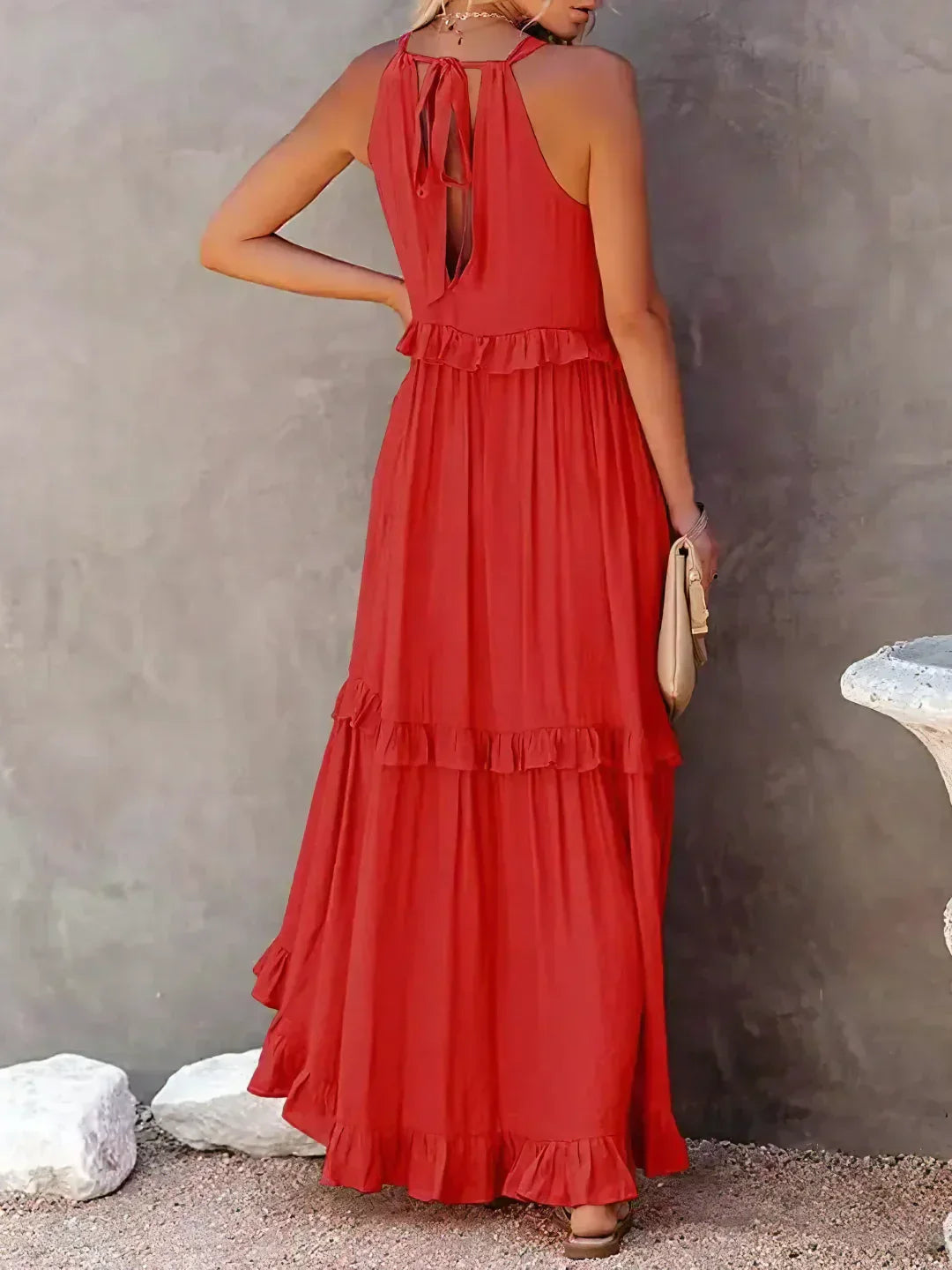 Charlize™ - Sunshine Breeze Halter Ruffle Maxi Dress met Zakken