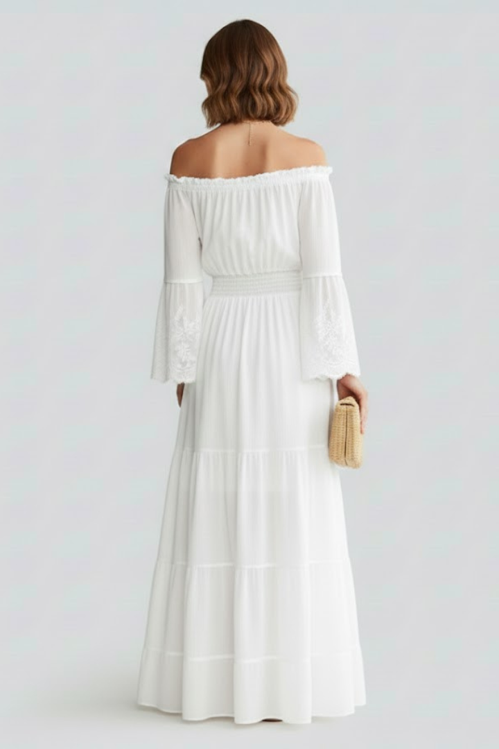 Women’s Maxi Dress with Off Shoulder and Lace Sleeves