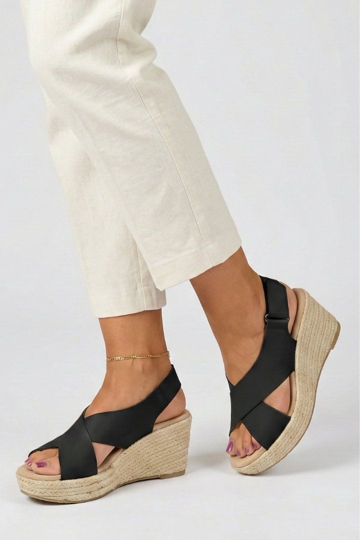 Women’s Wedge Sandals with Crossover Straps and a Slingback Buckle