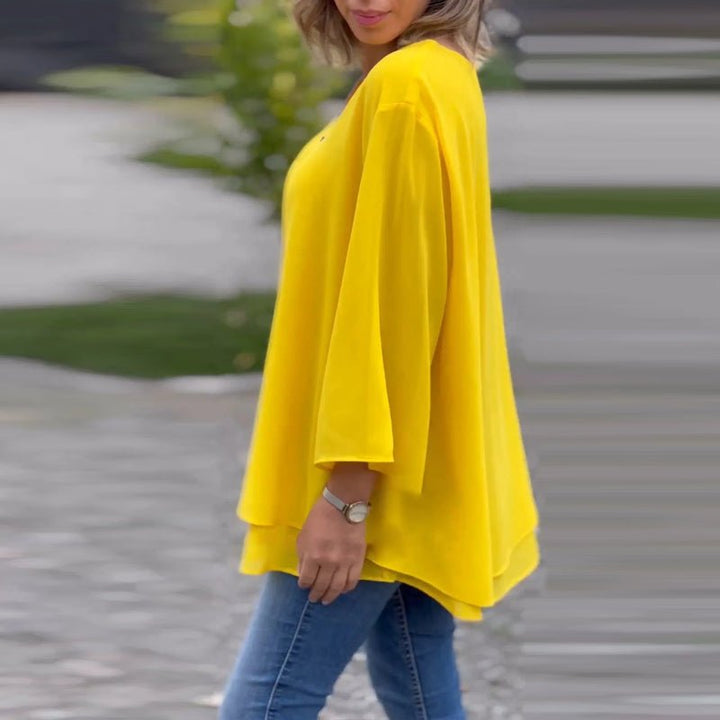 Melanie | Chiffon Zipper Top With V-neck