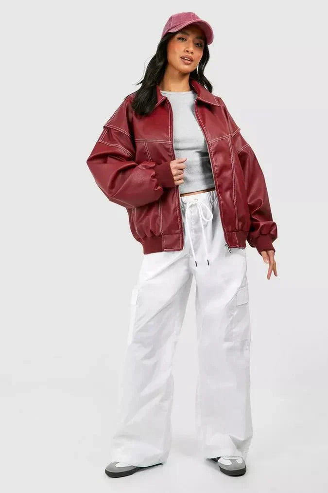 Ingrid | Oversized Leather Bomber Jacket