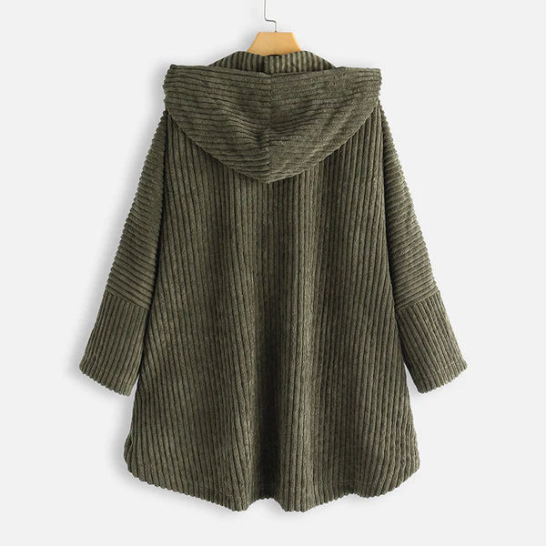 Mia - Stylish Hooded Ribbed Coat