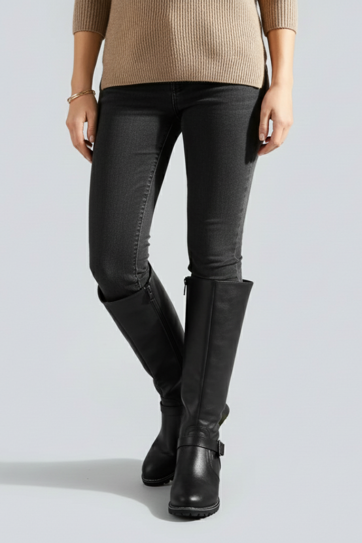 Women’s Tall Boots with Side Zip and Buckle Detail